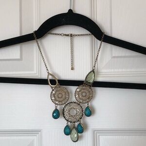 Bohemian Teardrop Statement Necklace in Teal and Light Green